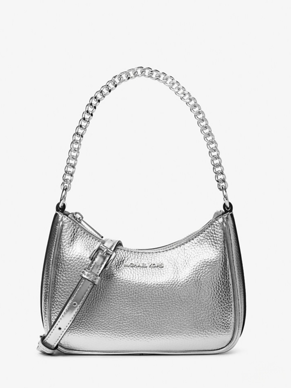 Michael Kors Jet Set Travel Silver  Metallic Convertable Crossbody Bag NWT
